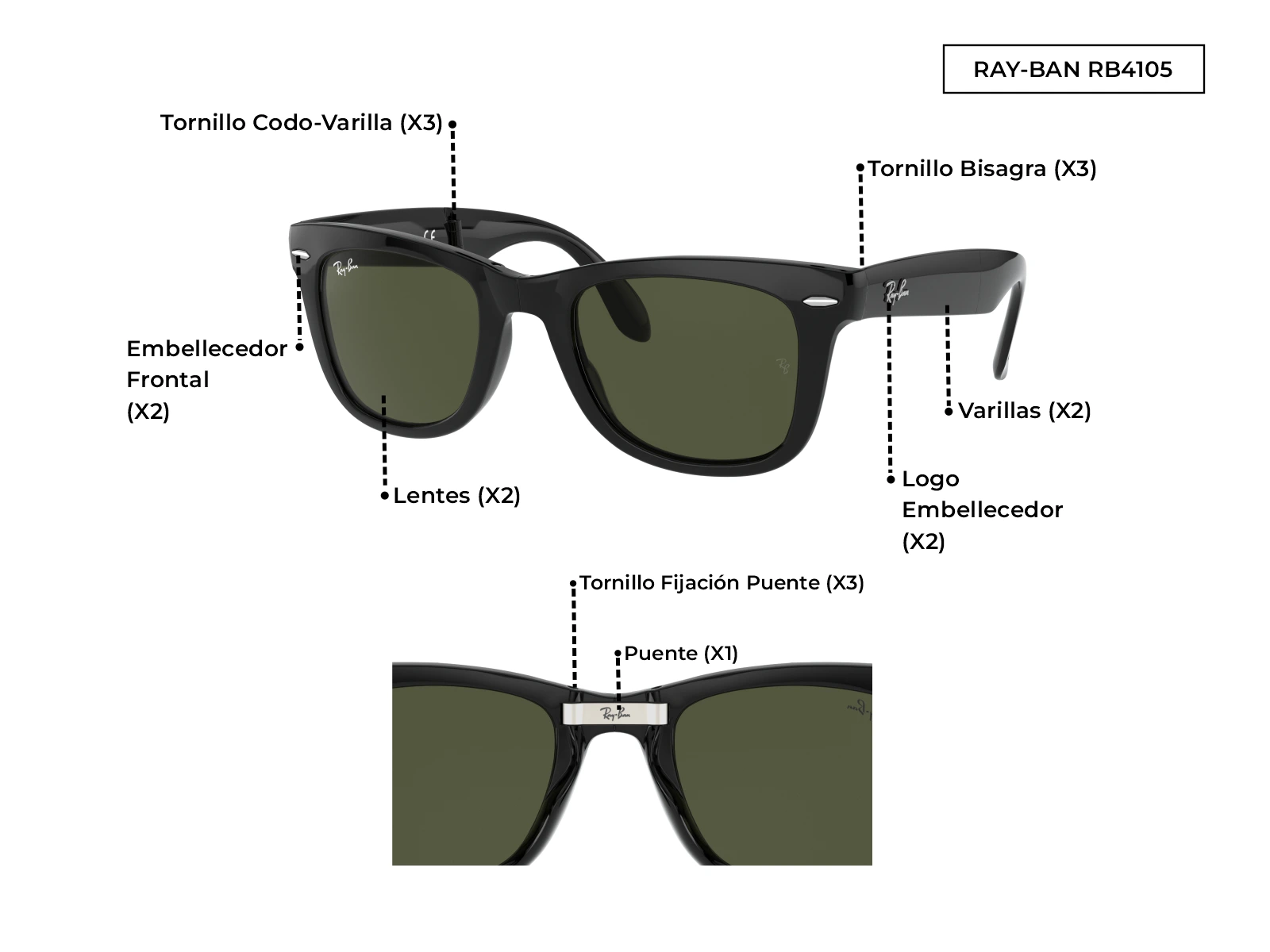 partes repuestos ray-ban folding rb4105