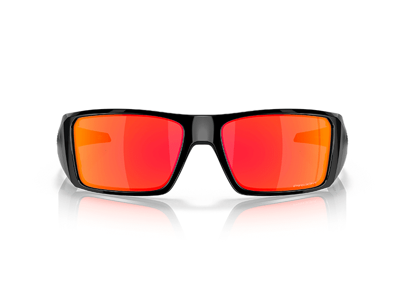 Gafas Oakley Heliostat OO9231-06 vista frontal, marco negro pulido y lentes Prizm Rubí