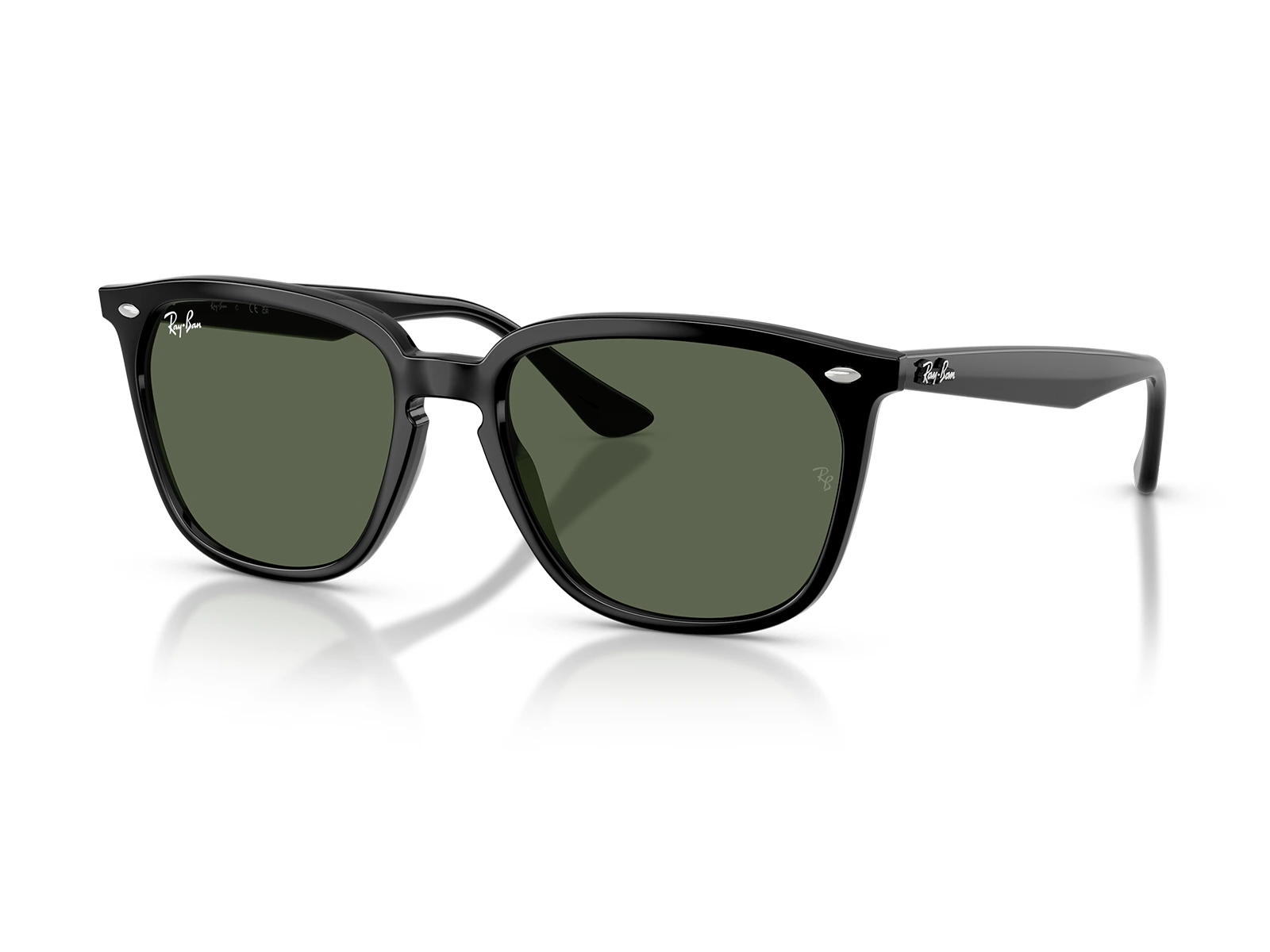 Gafas de sol unisex Ray-Ban RB4362 601-71 marco negro lentes verdes vista diagonal