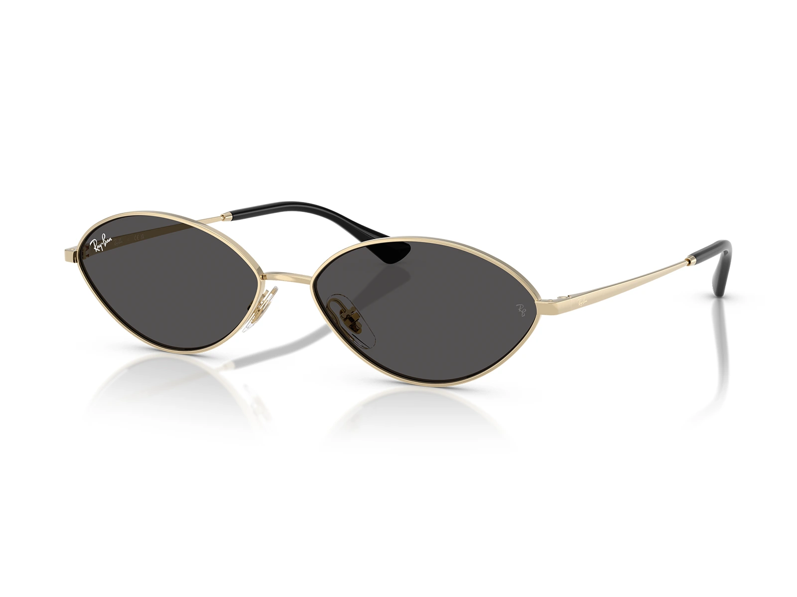 Gafas de sol originales Ray-Ban Kai RB3757 921387 marco en metal dorado pálido y lentes color gris oscuro.